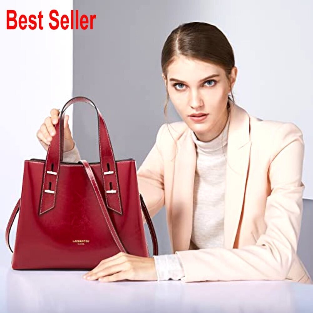 Genuine Leather Crossbody Satchel with Top Handle and Adjustable Strap - Picture 2 of 7